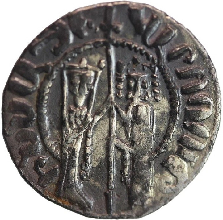 Arm-009 Armenian Kingdom of Cilicia, Hetoum I (AD 1226-1270) and Queen Zabel. Silver tram (3.00 gm, 20.65 mm). Zeno 14604. — Obverse