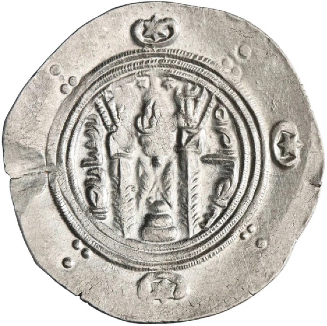 AS-037 Arab-Sasanian, temp. al-Mahdi (AH 158-169 / AD 775-785). Silver hemidrachm (1.71 gm, 23.32 mm), anonymous, Tabarestan, PYE 133 = AD 784. Album 73. — Reverse