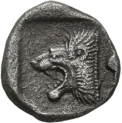 Gr-002 Ancient Greece, Mysia, Kyzikos, anonymous (circa 450-400 BC). Silver diobol (1.15 gm, 10.60 mm). BMC 108. — Reverse