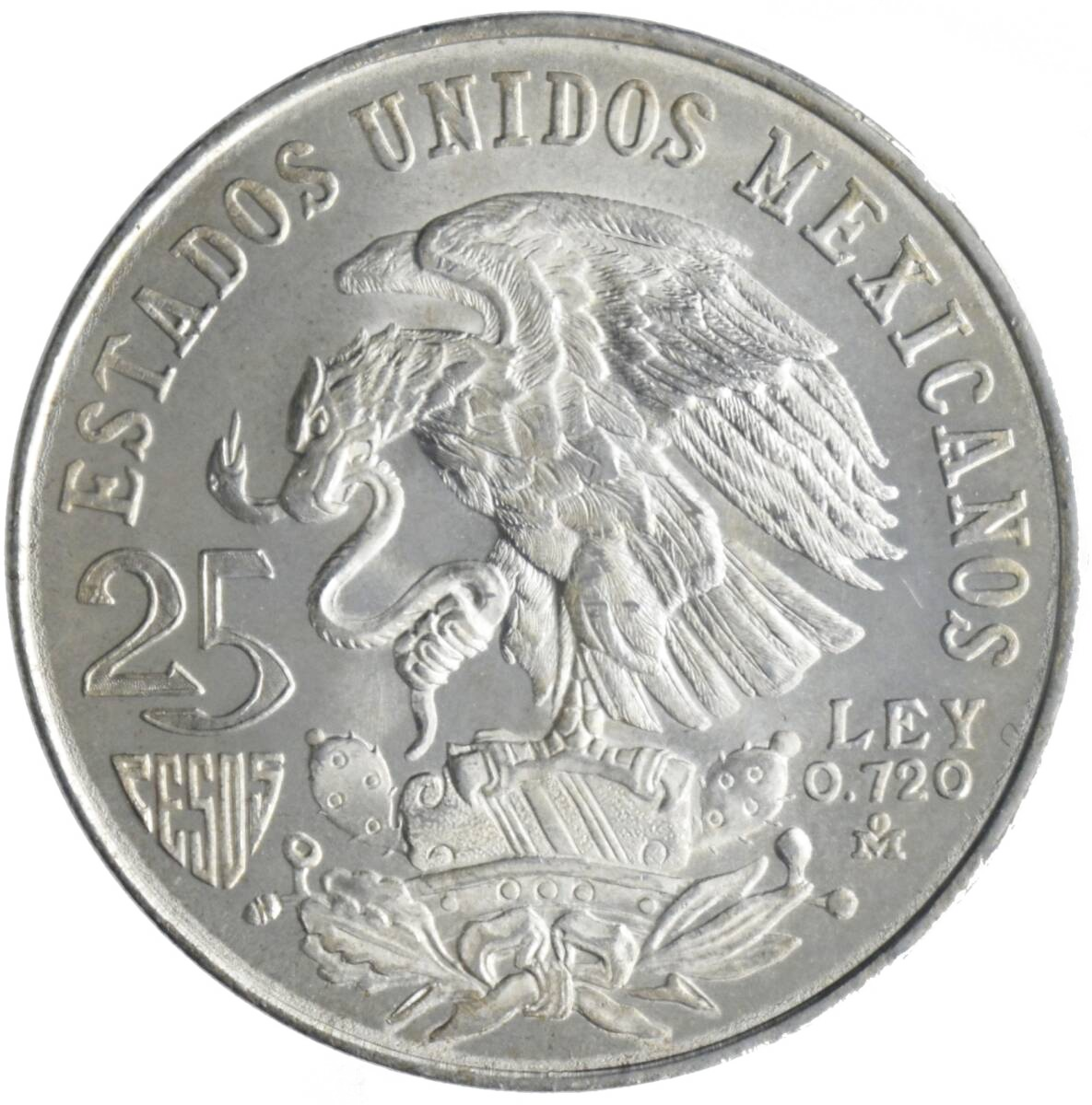 Mex-003 メキシコ オリンピック競技大会記念 25ペソ銀貨 1968年 — 表面