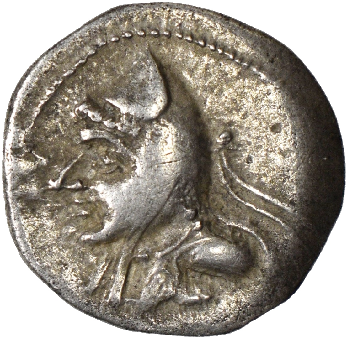Par-021 Parthian Empire, Mithradates I (164-132 BC). Silver drachm (3.83 gm, 20.25 mm), Hekatompylos. Sellwood 10.1. — Obverse