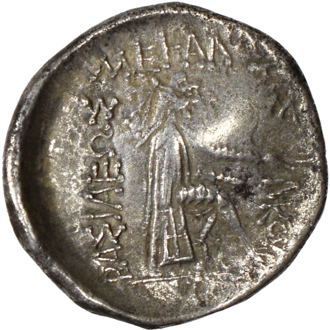 Par-021 Parthian Empire, Mithradates I (164-132 BC). Silver drachm (3.83 gm, 20.25 mm), Hekatompylos. Sellwood 10.1. — Reverse