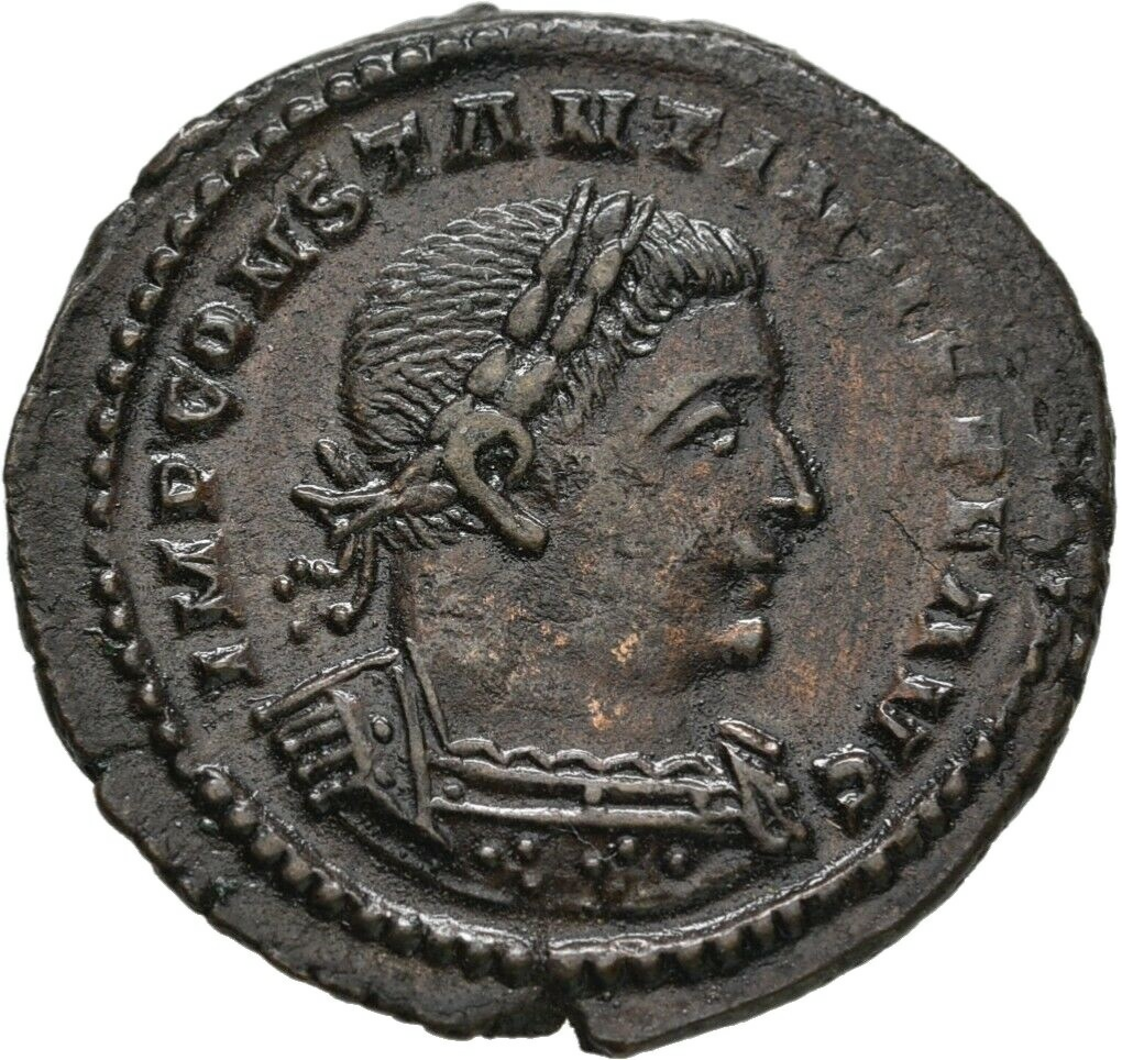 RE-009 ローマ帝国 コンスタンティヌス1世(306~337年) フォリス銅貨 4.70 g 24.60 mm 造幣地:ロンディニウム (ロンドン) 310年 RIC 121a — 表面