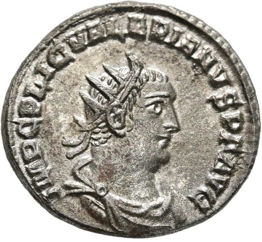 RE-019 Roman Empire, Valerianus (AD 253-260). Silver antoninianus (3.80 gm, 20.50 mm), Antioch, AD 255-256. RIC 285. — Obverse