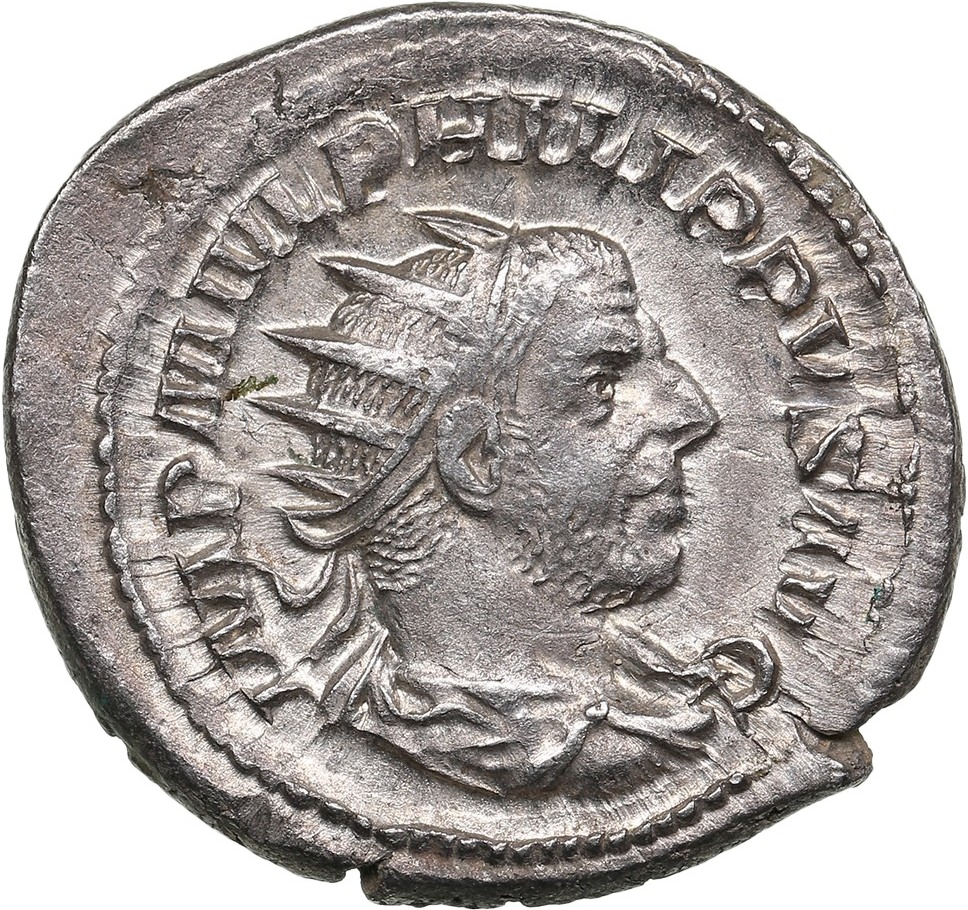 RE-026 Roman Empire, Philippus the Arab (AD 244-249). Silver antoninianus (4.74 gm, 26.00 mm), Rome, AD 244. RIC 51. — Obverse