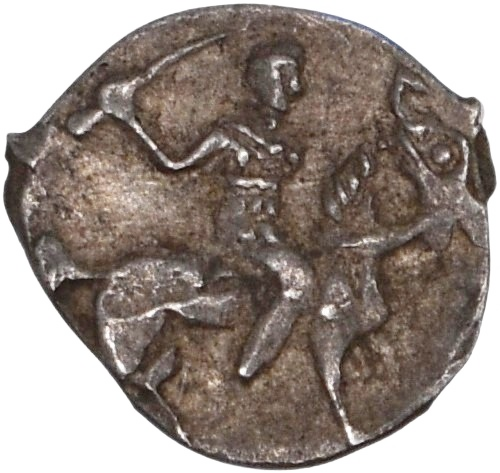 Rus-001 ロシア帝国 イヴァン4世雷帝(1547~1584年) デンガ銀貨 0.34 g 10.15 mm 造幣地:モスクワ GKH2 54 — 表面